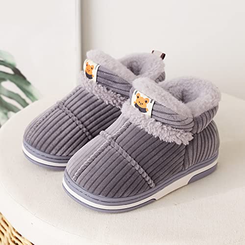 Childrens Shoes Winter Thick Furry Shoes Flat Heel Casual Home Cotton Shoes Cartoon Animal Snow Boots for Short Girls (Grey, 2-2.5 Years)3