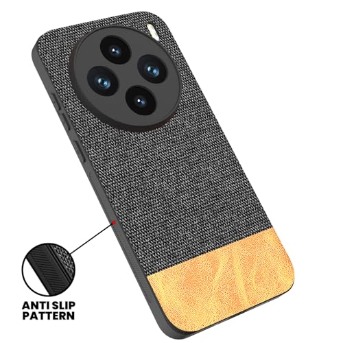 Image of Kapa Soft Fabric & Leather Hybrid Protective Back Cover for Vivo X200T 5G | Shockproof Slim Hard Anti Slip Back Case (Black,Brown)
