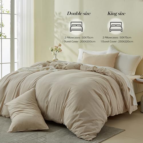 Simple&Opulence King Duvet Cover Set, 100% Pure Cotton Premium Hotel Quality Luxury and Breathable Bedding Quilt Cover with Pillow Cases(Khaki,230x220cm) - Image 2