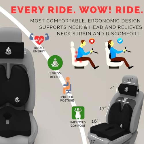 Image of MRRON Neckrest Back Support or Coccyx Orthopaedic Cushion for Long Sitting Universal fit with Ergonomic Design Made by High Density Memory Foam Used for Car or Office Chairs. (Black, Backpro)