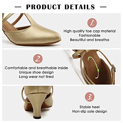 TINRYMX Women Ballroom Dance Shoes Closed Toe T-Strap Character Modern Latin Salsa Tango Waltz Performance Dancing Shoes,Model-YCL2722