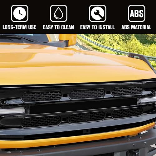 Image of Jimen Compatible with Ford Bronco 2021-2023, 6PCS Front Grille Inserts Mesh Grill Cover Exterior Trim Accessories (Matte Black)