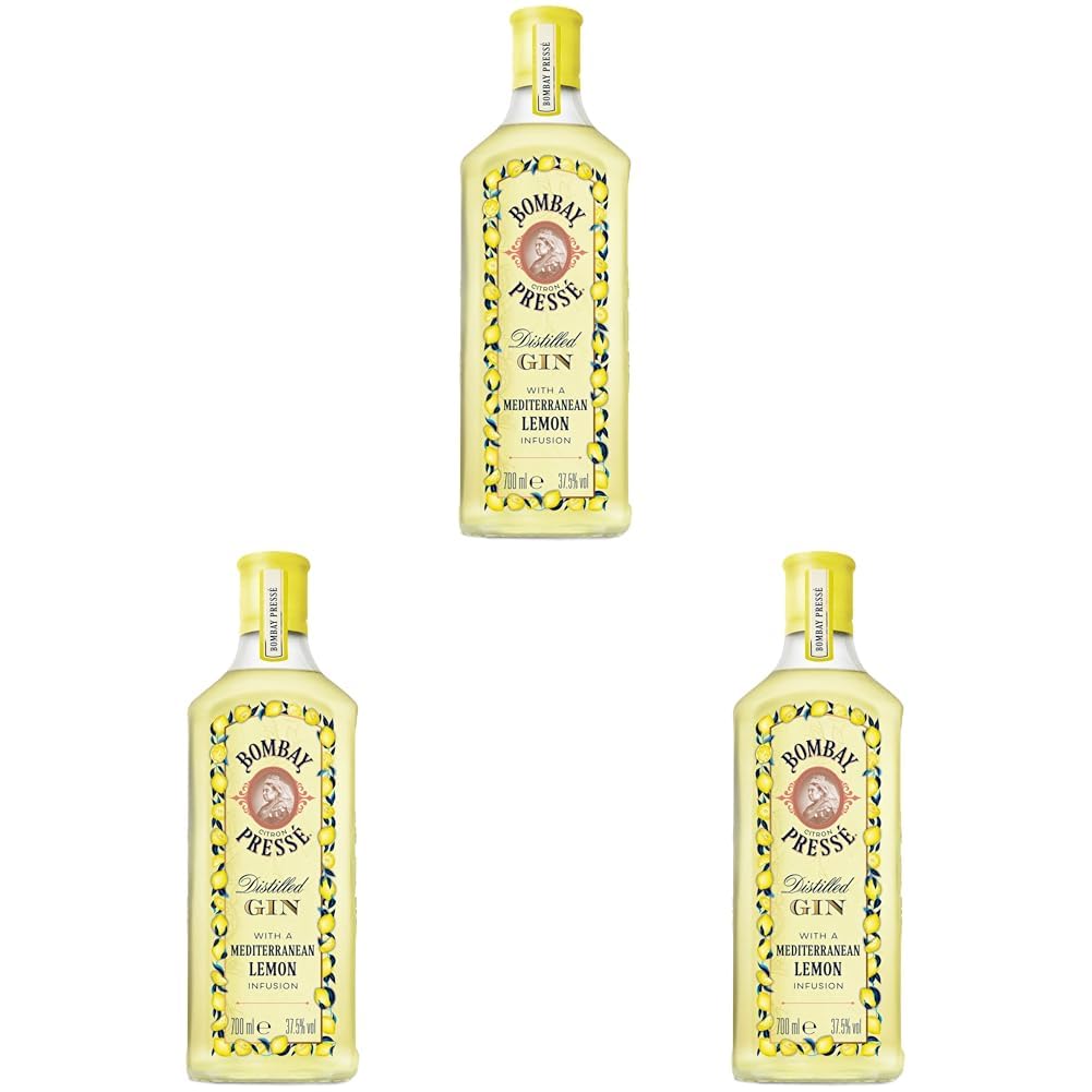Bombay Citron Pressé Premium Distilled Lemon Flavoured Gin, 37,5% vol., 70 cl, Infusé à la Vapeur avec les Meilleurs Citrons de Méditerranée, 700 ml (Lot de 3)