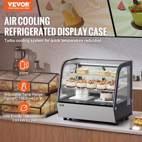 VEVOR Kühlvitrine Kühlschrankvitrine Gebäckvitrine Bäckereivitrine 115 L, 2-stufiger kommerzieller Kühlvitrinenschrank mit LED-Beleuchtung & TURBO-Kühlung & frostfreie Luftkühlung für Café