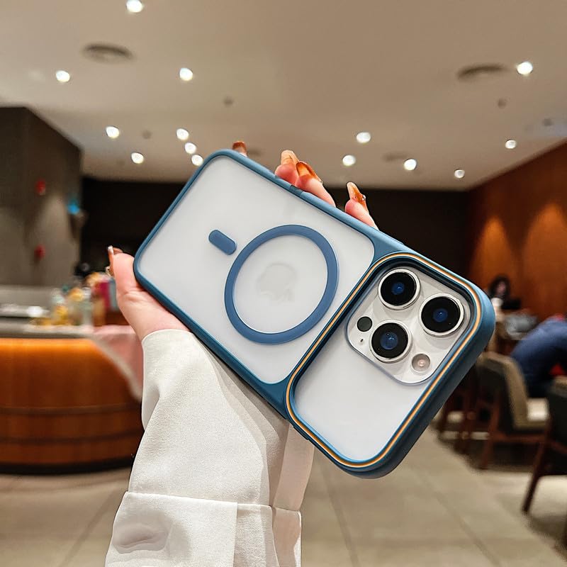 Image of LuxuryKase Frosted Clear MagSafe Case for iPhone 16 Pro | Translucent Matte Back | Soft TPU Bumper + Hard PC Back | Raised Camera Protection | Wireless Charging Compatible - Blue