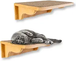 Prateleira para Gatos 2Pçs Tam G Resistente Já Montado Com Kit Fixação e Seguro (Carpete Marrom)