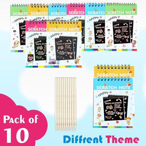 Image of GLUN Scratch Notepad for Kids, Random Nature Theme Pack of 10 with Magical Rainbow Color Sheets