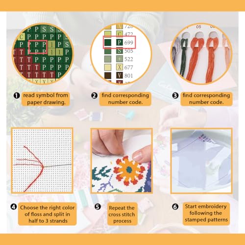 Image of FREEBLOSS 11CT Stamped Cross Stitch Kits Scandinavian Folk Art Cross Stitch Ornament Kits with Instructions Embroidery Needlepoint Kit for Wall Hanging Home Decor 17.7x17.7inch