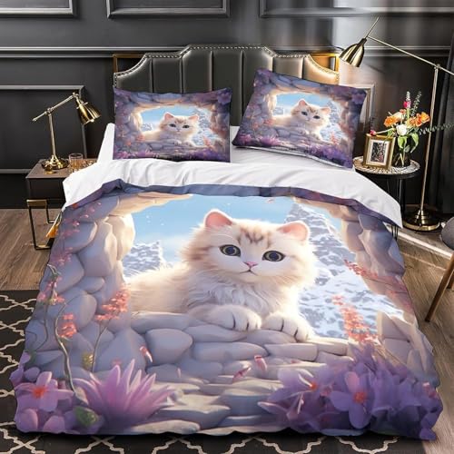 Parure de lit housse de couette chat 3D polyester ménagers 260x230 - 3
