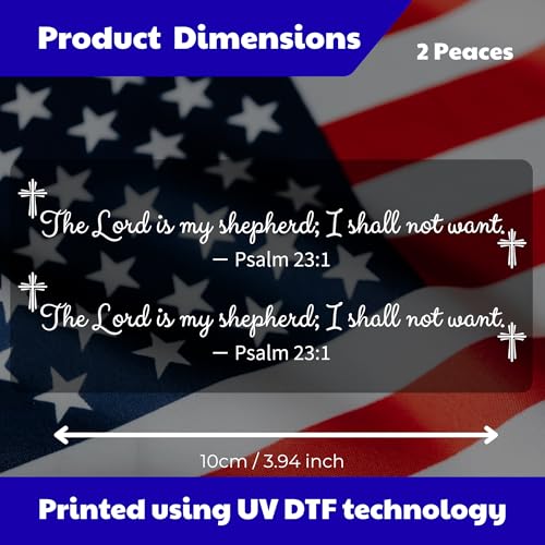 Image of 2 Pcs Christian Car Accessories, Christian Car Decals - Psalm 23 The Lord is My Shepherd Rear View Mirror Decal, UV DTF Transfer Jesus Stickers for Cars, Waterproof 3.9 inch