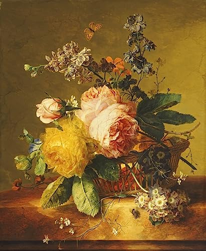 Roses et fleurs dans un panier tableau toile pour mur de chambre