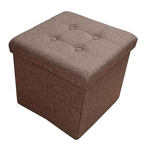 Style home Sitzhocker Sitzbank mit Stauraum, Faltbare Sitztruhe Fußbank Aufbewahrungsbox Polsterhocker, Leinen, 38 * 38 * 38 cm (Braun)