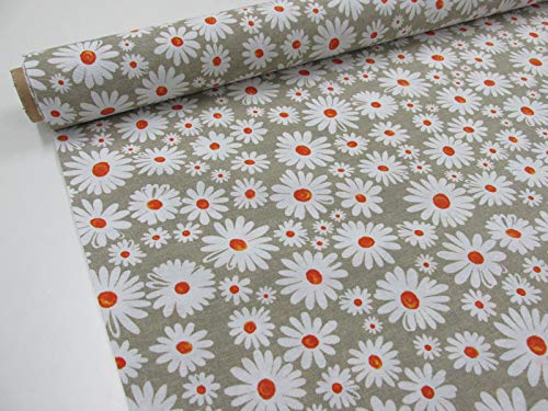 Metraje 0,50 MTS Tejido loneta Estampada Ref. Margarita Fondo Beig, con Ancho 2,80 MTS.