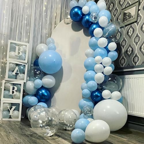 Image of Blue and White Balloons, 67pcs 12 Inch Blue Balloon and White Silver Confetti Balloons for Baby Shower, Birthday, Bridal, Wedding Party Decoration