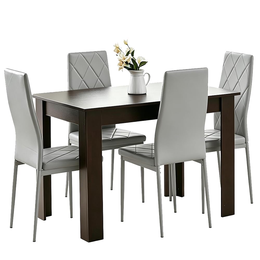 Homullel 5 Piece Dining Room Table and Chairs Set for Dining Room Kitchen, Modern Wooden Dining Table with 4 Chairs for Family Dinner Set Space Saving