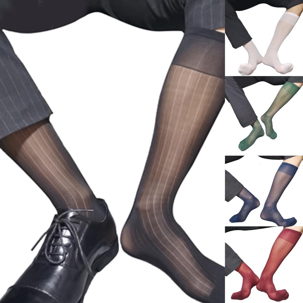 Mens Sheer Business Dress Socks Long Over the Calf Dress or Work Socks Nylon Dress Socks Dress Socks
