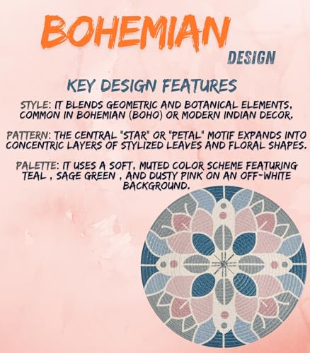 Image of LaVichitra Cotton Table Placemat | Dining Table Mat | Bed Side Table Mat | Cotton Round Shape Placemats | Washable PlaceMat for Shelves & Plant Pots - Pack of 1, Bohemian