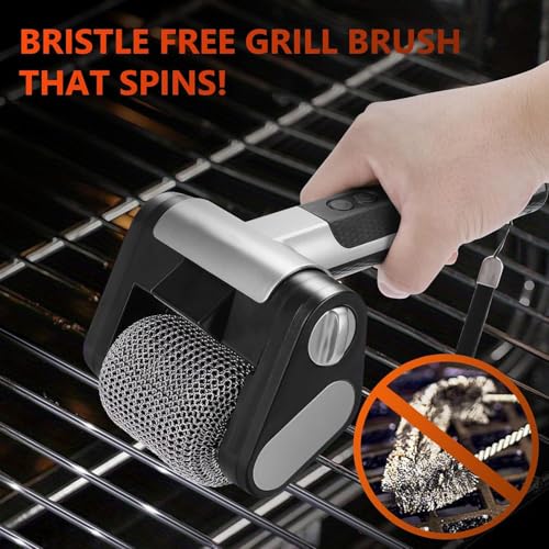 Pulitore elettrico per grill, spazzola elettrica per barbecue, senza setole, strumento ricaricabile senza fili, con rullo in acciaio inossidabile da 350 giri/min e luce LED