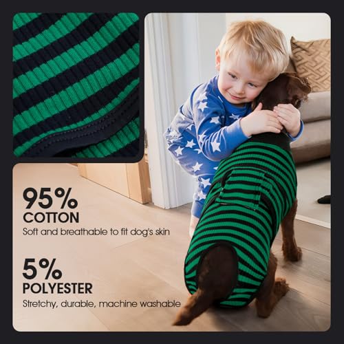 Image of FUAMEY Recovery Suit for Dogs After Surgery,Soft Breathable Dog Bodysuit E-Collar & Cone Alternative Surgical Suit,Male Female Dog Neuter Spay Suits Anti Licking Wounds Onesie Green Black Stripes XL