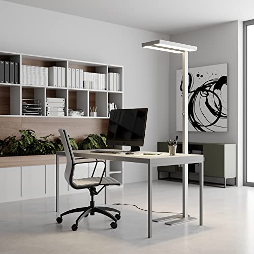 Arcchio LED Büro Stehlampe dimmbar silber, Bürolampe Stehlampe Uplight und Downlight, Deckenfluter 6000lm, 4000K, Standleuchte Office, Büro-Stehleuchte