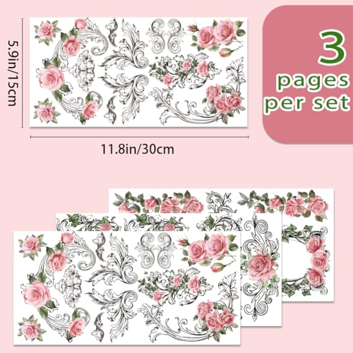 INFUNLY 3 Sheet Floral Baroque Rub on Transfers for Crafts 6x12 Flower Wreath Furniture Rub on Transfer Stickers Vintage Rub on Floral Transfer Decals Waterproof for Wood Glass Scrapbook DIY Paper - Image 2