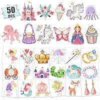 Leesgel Glitter Tattoos for Kids, 50pcs Temporary Tattoo Stickers, Party Bag Fillers for Kids, Birthday Decorations Party Favours Games Toys (Patterns for Girls)