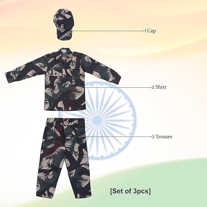 Image of Army Costume for Kids | Military Soldier Fancy Dress Outfit | Army Uniform for Boys & Girls | School Annual Function, Fancy Dress Competition, Independence Day, Republic Day, Role Play & Theme Parties