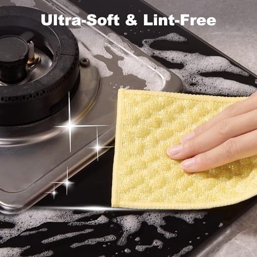 Image of JOYMOOP Bubble Mesh Microfiber Cleaning Cloth, Reusable Non-Scratch Cleaning Rags, Dual-Sided Dish Cloths, Multipurpose Dish Rags for Dishwashing, Kitchen, Stainless Steel-6 Packs, Yellow