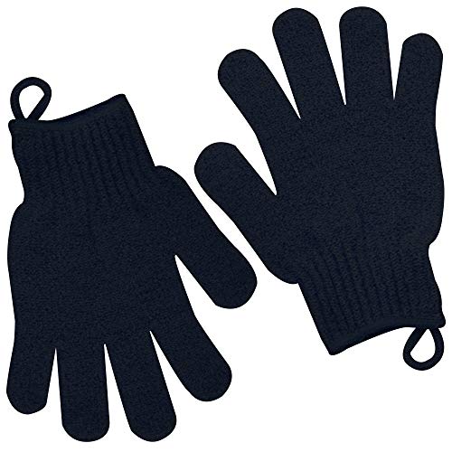 Exfoliating Gloves With Hanging Loop - Bath Gloves 1 Pair Shower Gloves, Heavy Exfoliating Gloves For Men And Women Shower Gloves Body Spa Makes Skin Soft Healthy Body,Exfoliating Gloves 1 Pair Black