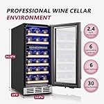 15 Inch Dual Zone Wine Fridge, 30 Bottles Under Counter Wine Cooler Refrigerator with Double-Layer Glass Door for Home Office Bar, Built-in Wine Refrigerator with security lock,40-65°F - Image 2