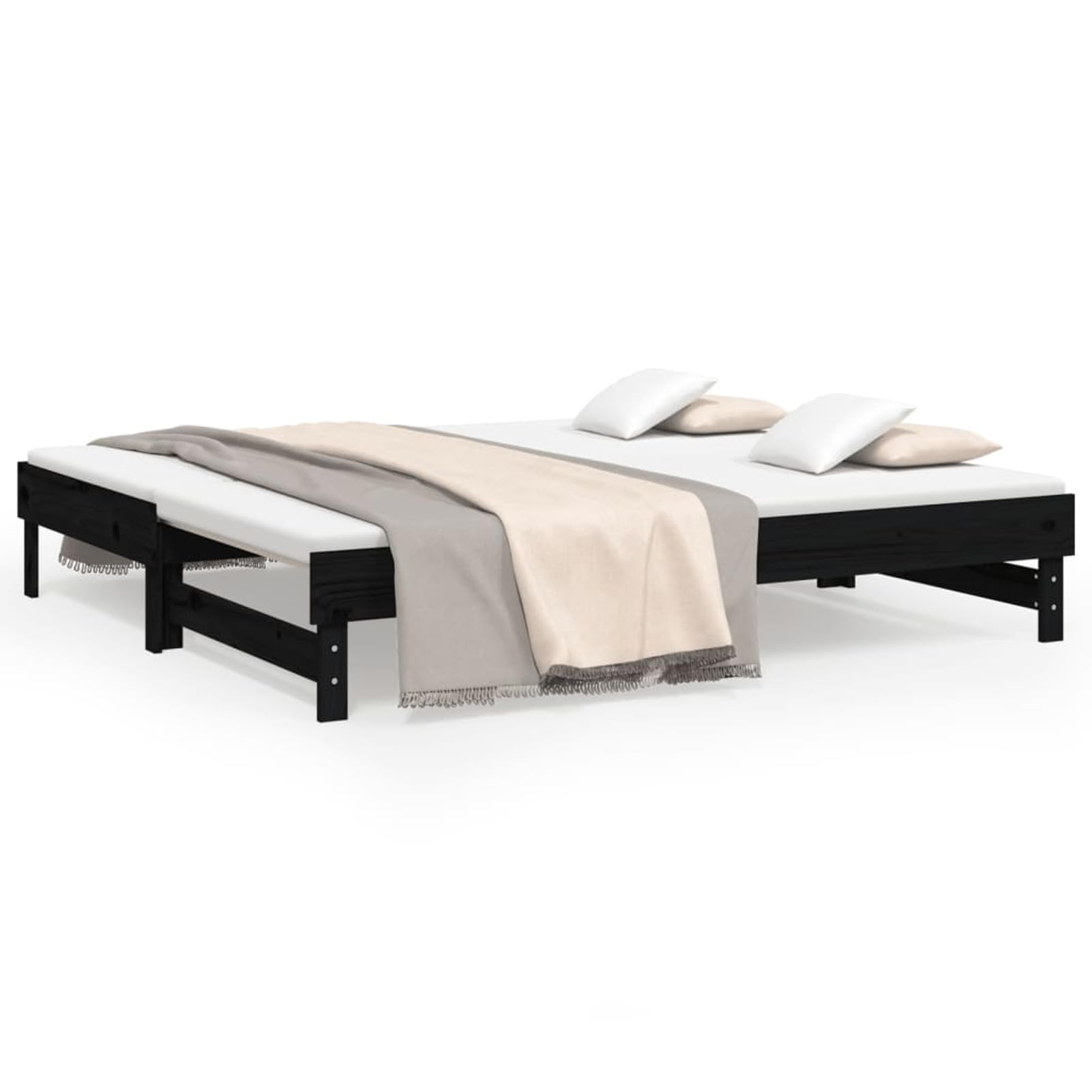 Homgoday Dormeuse Estraibile Nera 2X(90x190) cm Legno Massello di Pino, Divano Letto Dormeuse, Divano Moderno, Divani per Esterno da Giardino, Divano Salotto, Esterno Arredamento Giardino