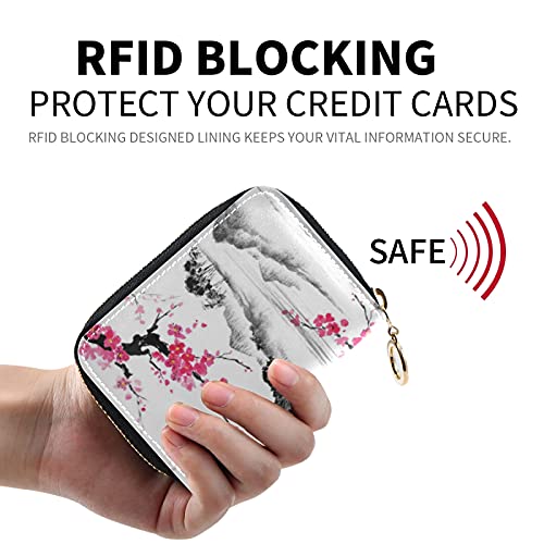 Cherry Blossom Japanese Mountain Fuji Credit Card Coin wallet, RFID Blocking Compact Women Leather Card Holder, Key Change Organizer, Zipper Purse Clutch Pouch Pocket2