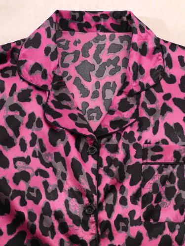 Image of SHENHE Women's 2 Piece Satin Pajama Set Leopard Short Sleeve Button Down Pj Shorts Set