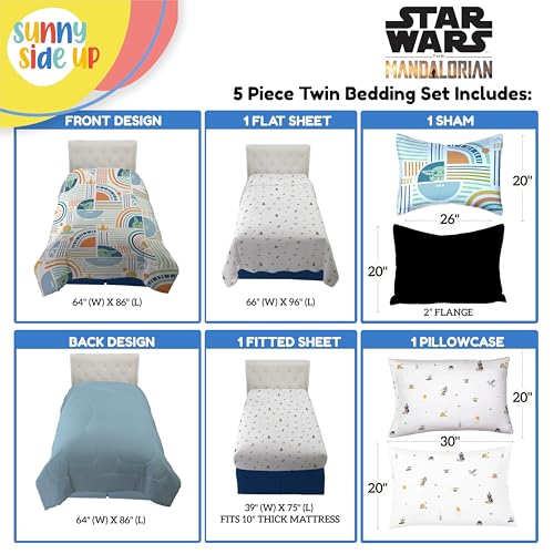 Image of Sunny Side Up Kids Comforter Set Includes Sheets and Pillow Covers - Soft and Cozy Bed Set for Stylish Room Decor, Multicolor - Star Wars Mandalorian, 5 Piece Twin Size Bedding