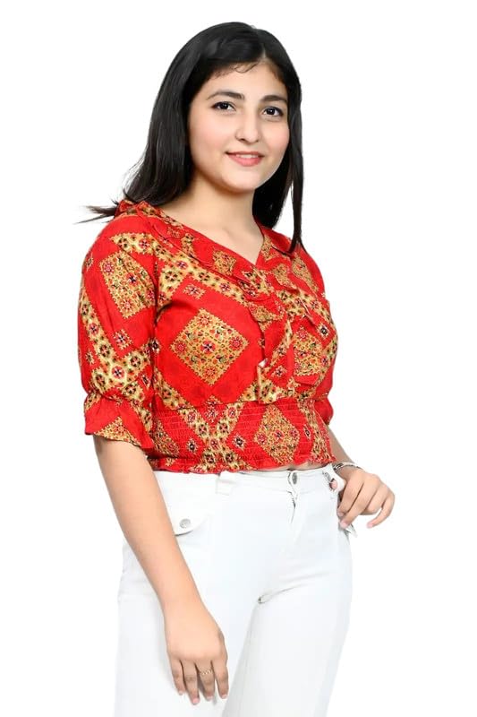 FELLAMO Girls/Women Digital Print V-Neck Half Sleeves Crop top-114-RED-11-12 Years 2