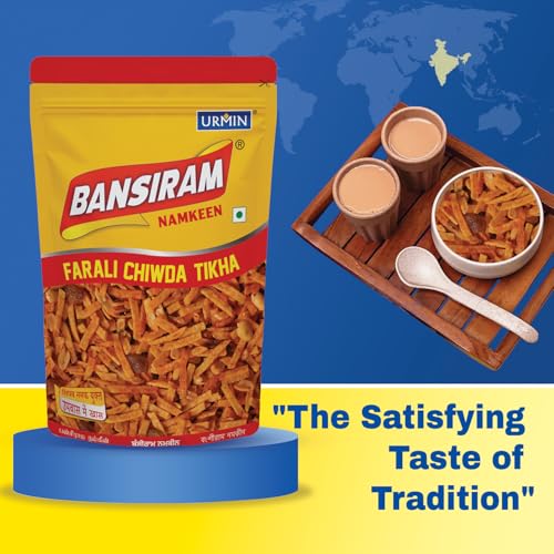 Image of Bansiram Namkeen | Farali Chiwda Tikha | Spicy Fasting Snack Mix | Upvaas Special Namkeen | Dry Fruit Faradi Chivda | Ready-to-Eat Indian Snack for Vrat & Festivals | Crunchy & Delicious | 350gm Pack