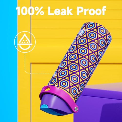 Image of 24 oz Insulated Water Bottle for Women: Meoky Stainless Steel Water Bottle with Holder and Shoulder Strap - Leak Proof, Cold for 24 Hours, Protective Silicone Base, BPA-Free for Travel Gym, Neon Beat