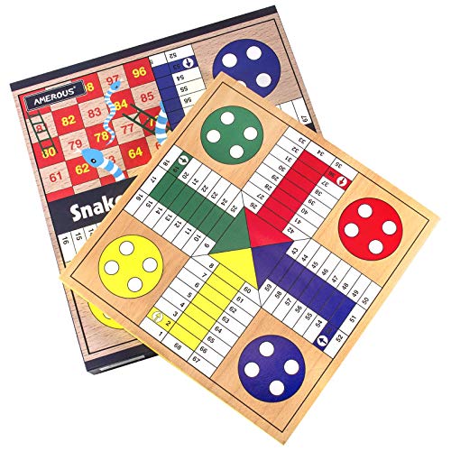 AMEROUS Juego de Mesa Reversible Ludo y Serpientes 12" miniatura 3