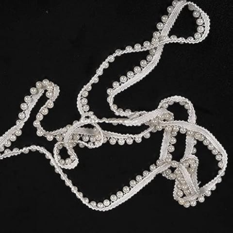 3 Yards Vintage Pearl Lace Edge Trim Ribbon Pearl Beaded Edge Fabric Embroidered Applique Pearl Lace Edging Trimmings (6mm) Cover