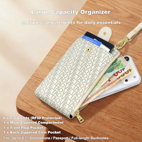 Image of Wristlet Wallets for Women, Leather Card Phone Holder RFID Blocking Large Capacity Clutch Purse Perfect for Ladies Daily Use and Travel - White