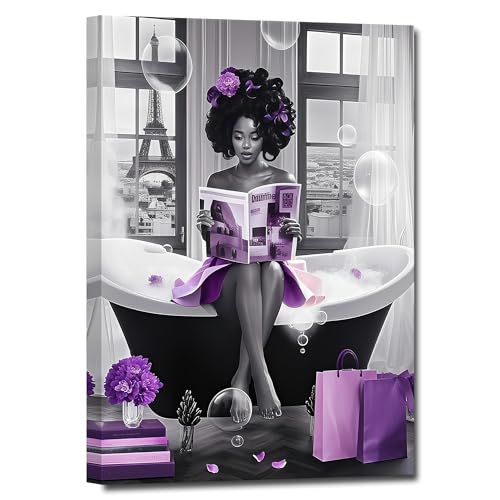 ZHIYYHAO Black and White Black Girl In Bathtub Reading Bathroom