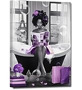 ZHIYYHAO Black and White Black Girl In Bathtub Reading Canvas Painting Framed Modern Artwork for ...