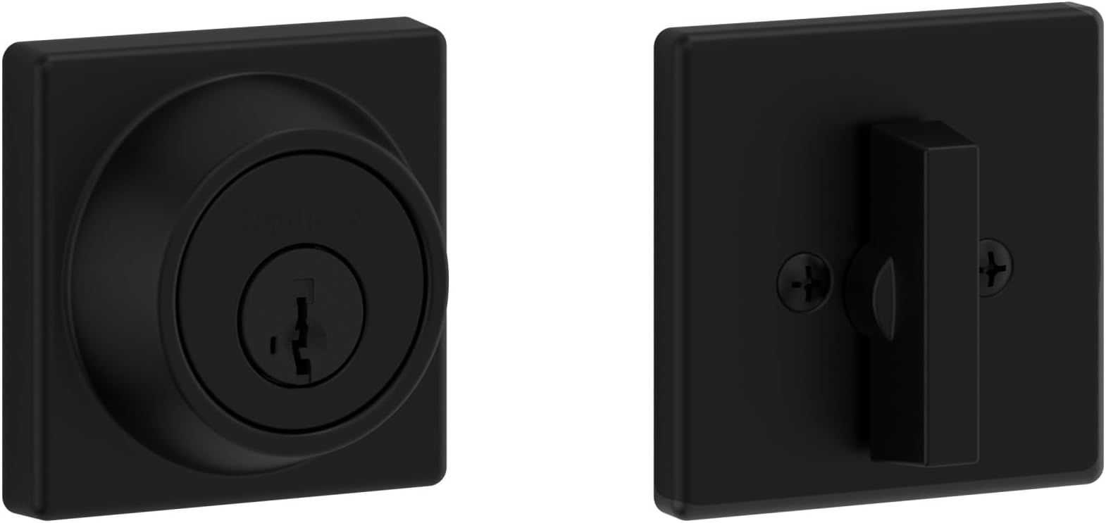 660 Deadbolt Lock, Matte Black Square Exterior Keyed Front Entry Door, Pick Resistant SmartKey Rekey Security, Single Cylinder Dead Bolt