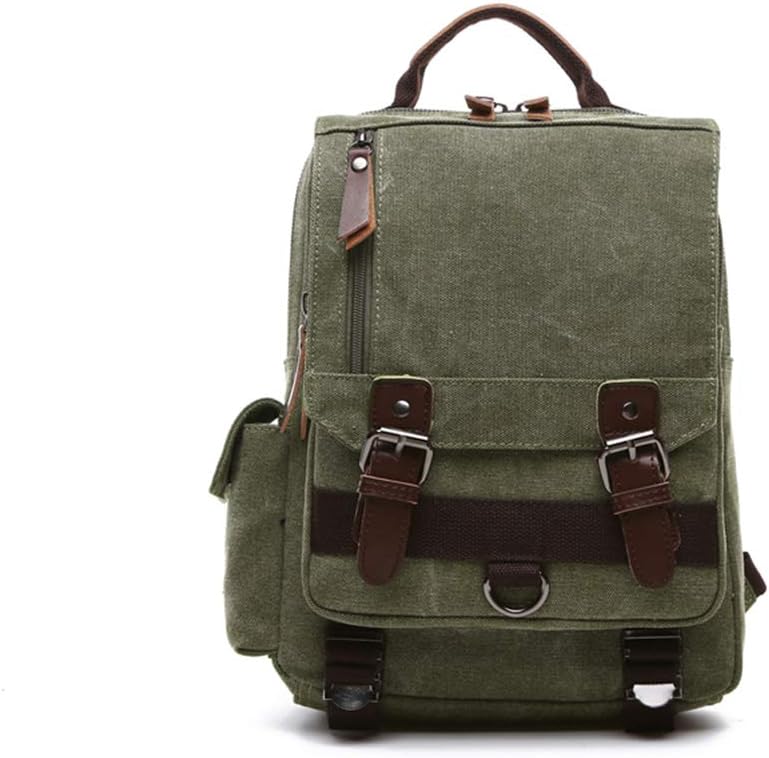 Retro Messenger Bag Canvas Shoulder Backpack One Straps Travel Rucksack Sling Bag Carrying Cases (Army Green)