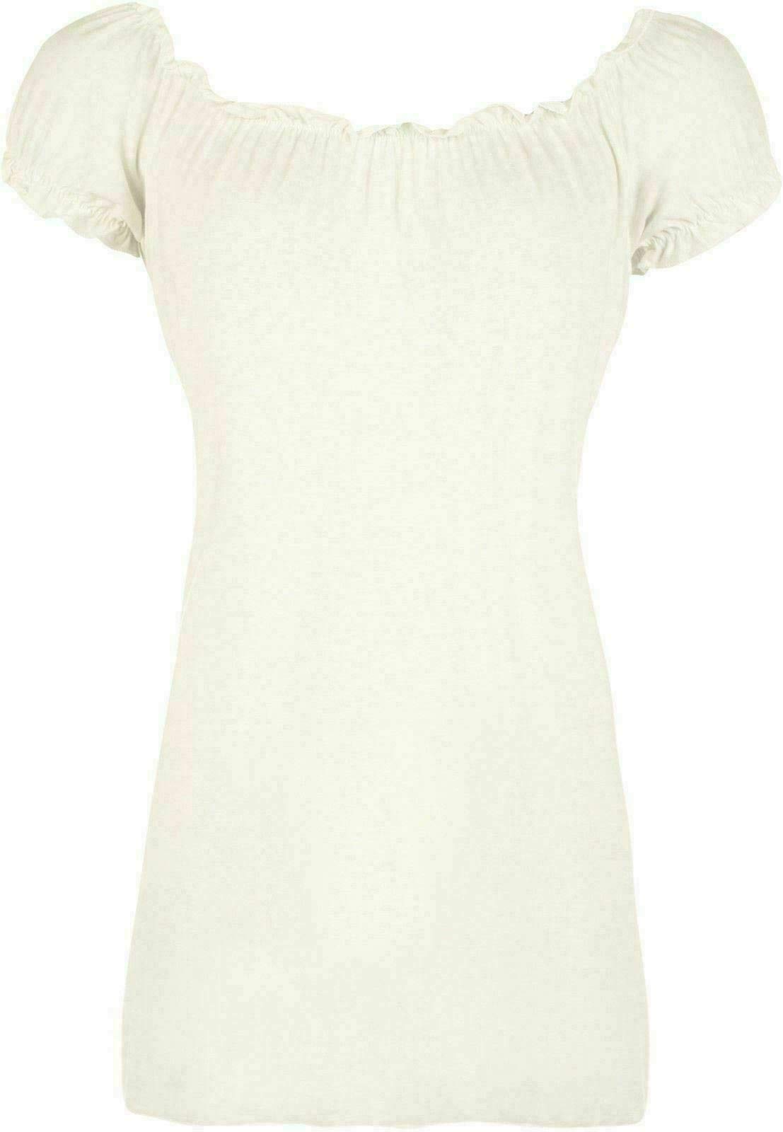 FAIRY BOUTIQUE Ladies Off Shoulder Gathered T Shirt Tops Womens Gypsy Boho Ruched Elasticated Stretch Top Cream