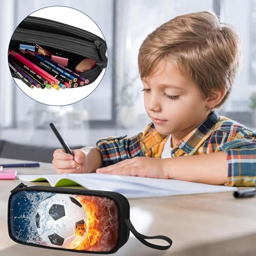 Image of TILYTADLY Large Pencil Case for Boys - Soccer Boys Pencil Pouch with Zipper Compartments - Big Capacity Pen Box Pen Bag Organizer with Keychain for Kids Teens School