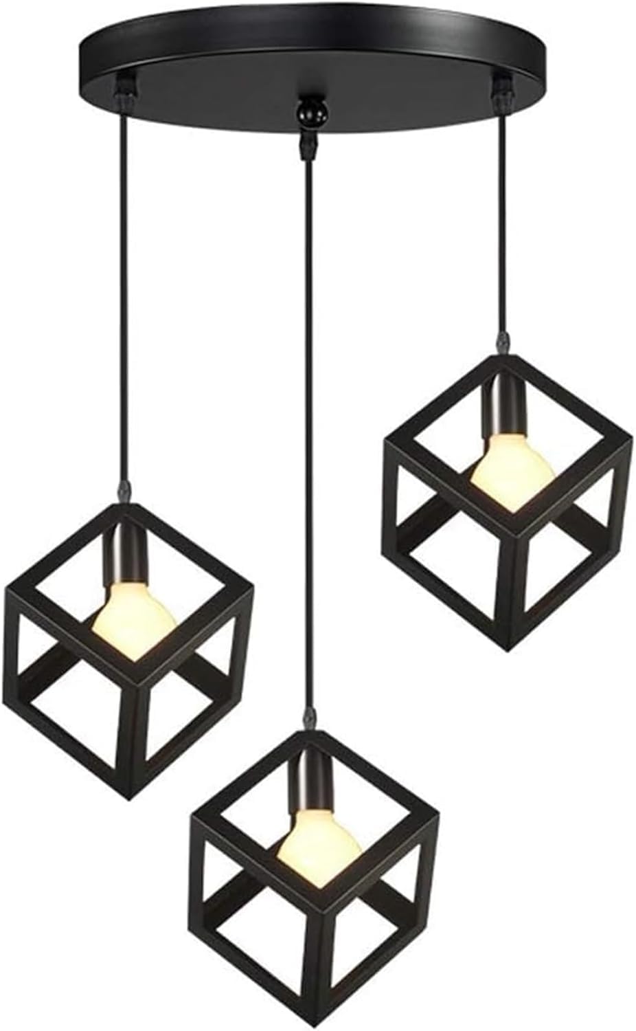 Plafoniera a 3 Teste in Metallo Nero, lampadari con Paralume Industriale, Lampada a Sospensione Moderna, Creativa, Regolabile in Altezza, a Forma di cubo, per Soggiorno, Sala da pr