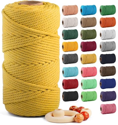 Image of ZUEXT Macrame Cord, Ginger, 5mm x 109yds Cotton String Macrame Yarn | 100% Natural Handmade, 4 Strands Twisted Cotton Rope, For Wall Hanging Plant Hangers Gift Wrapping Tapestry DIY Crafts, 100m