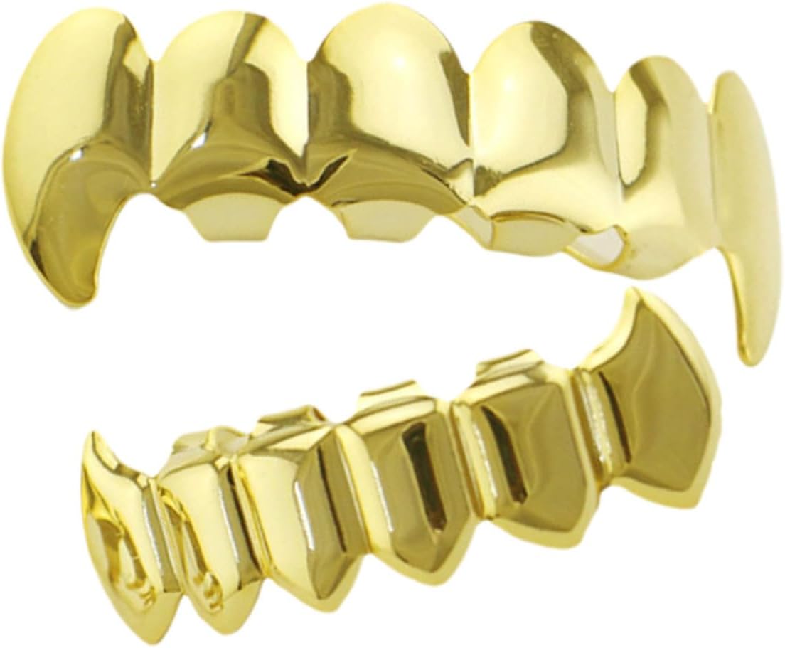 Outanaya Gold Hip Hop Teeth Grills Set for Men, Smooth Surface Punk Dental Jewelry, Halloween Party Costume Accessory