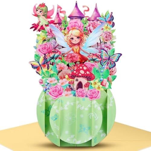 FaCraft Fairy Birthday Card - for Girl, Handmade Happy Birthday Pop Up Greeting Cards Gift with Envelope, for Daughters, Granddaughters, Nieces